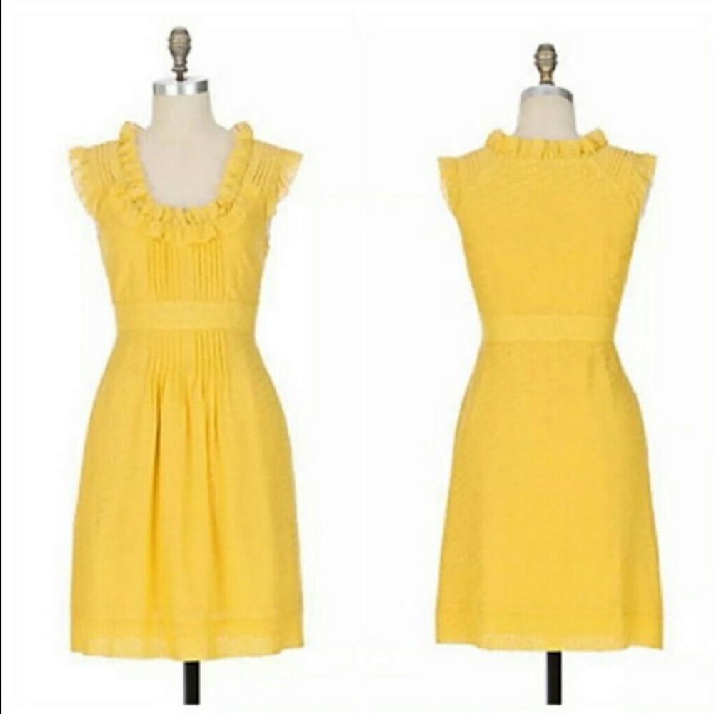 Yellow Swiss dot dress with scoop neck
